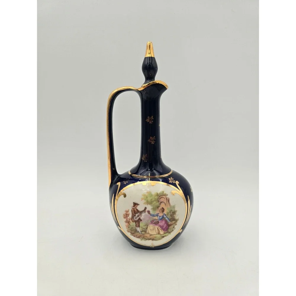 Giffard 1969 Cobalt Blue Porcelain‎ Decanter France Fragonard Courting Scene